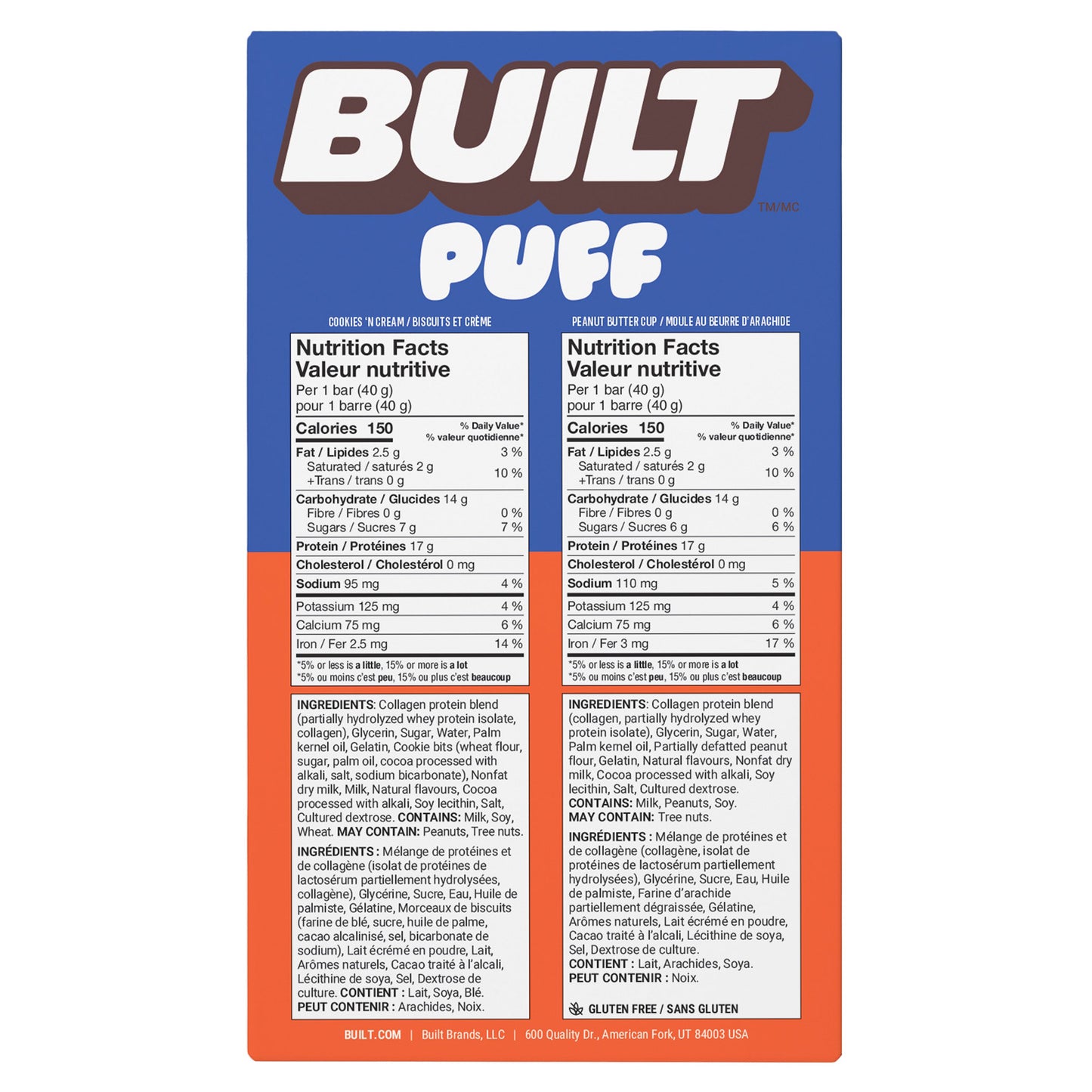 BUILT BAR COOKIES N CREAM/PB CUP 14/ 1.41 OZ