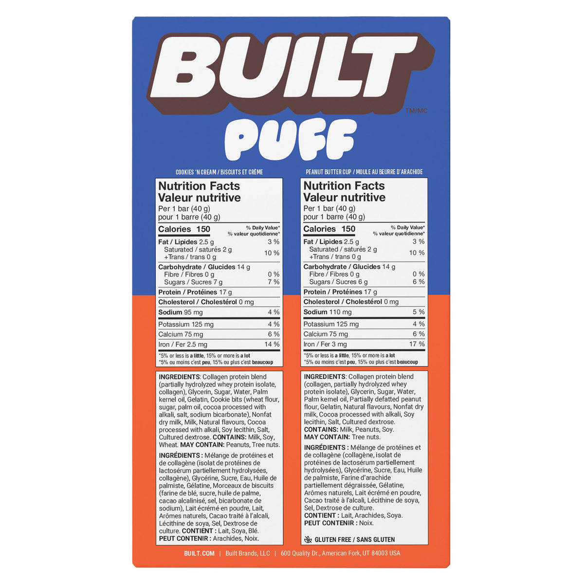 BUILT BAR COOKIES N CREAM/PB CUP 14/ 1.41 OZ