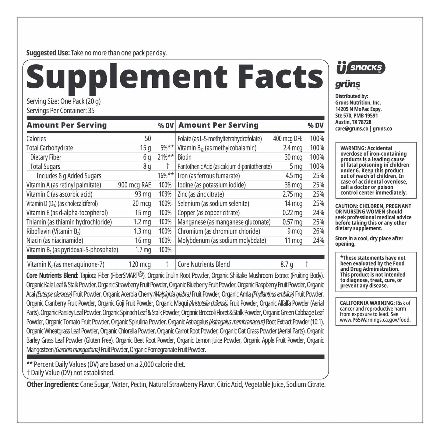 GRUNS ADULT GREENS GUMMIES 35 DAILY PACKS