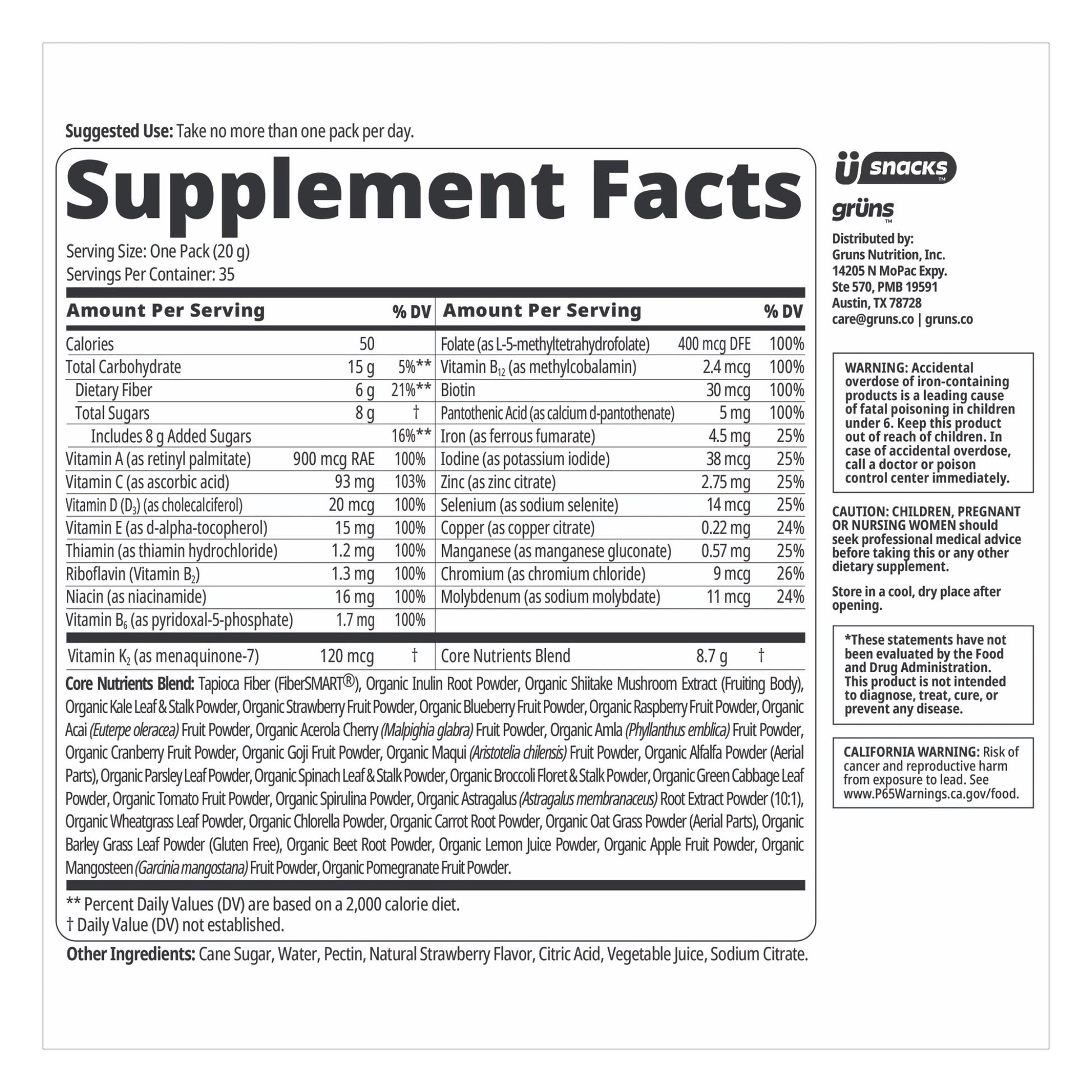 GRUNS ADULT GREENS GUMMIES 35 DAILY PACKS
