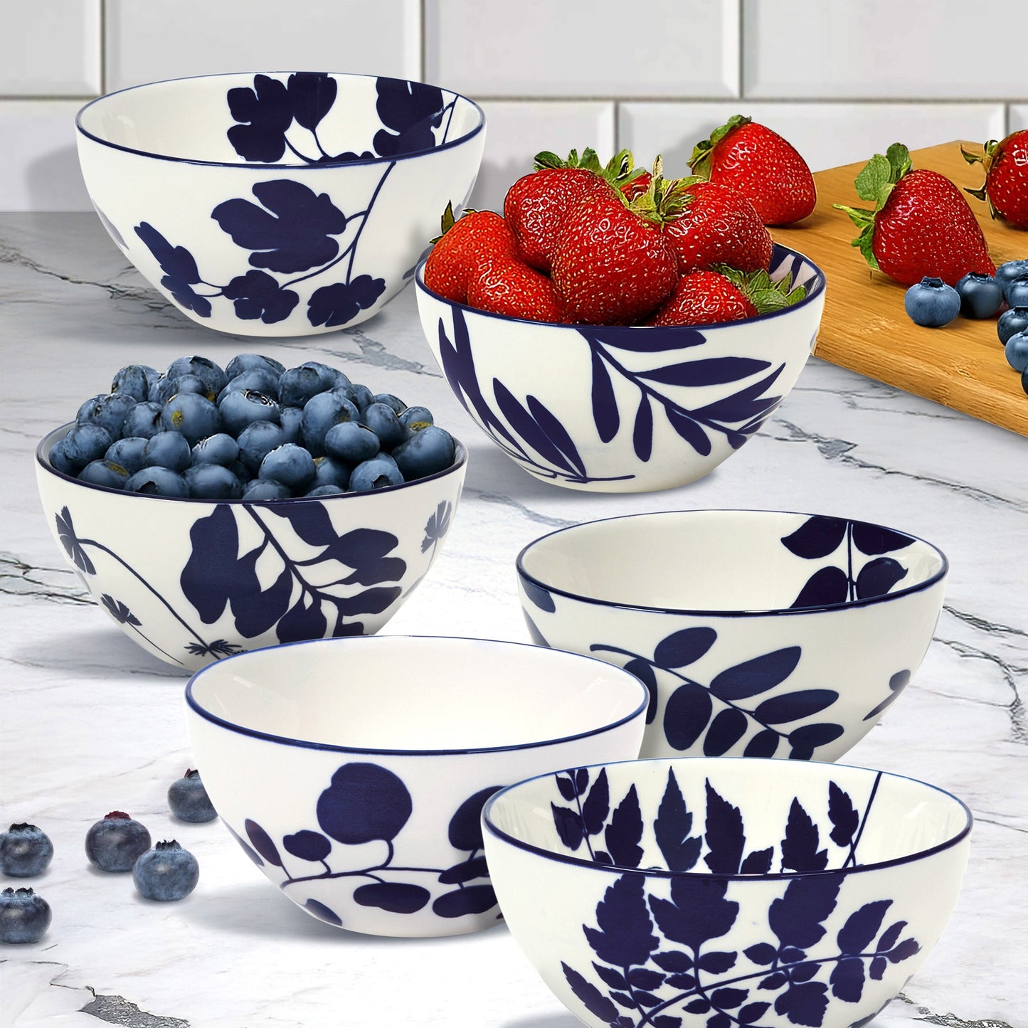 CERTIFIED INTL 6" BLUE ARBOR BOWL SET 6-PIECE