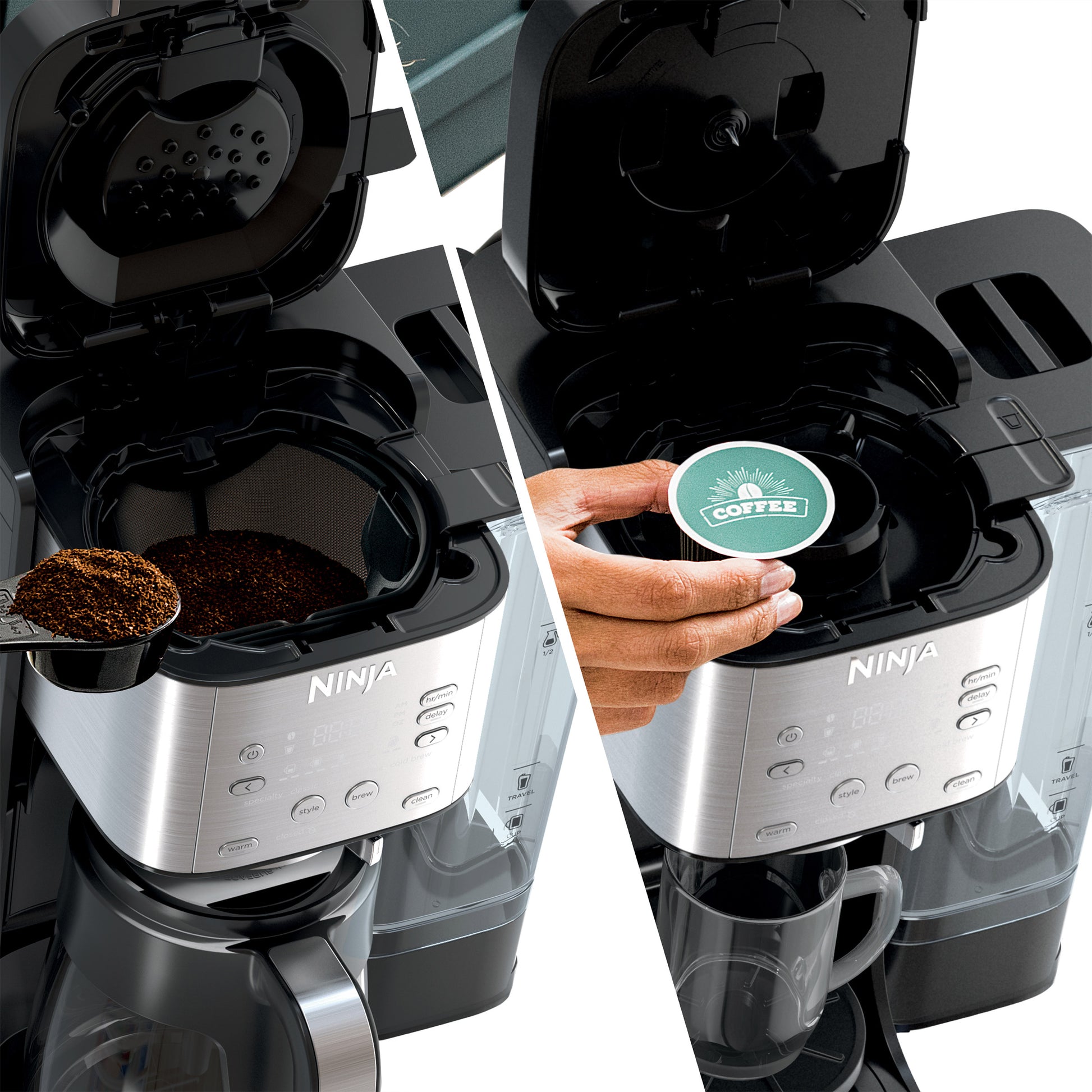 NINJA DUALBREW GROUNDS&PODS HOT&ICED COFFEE MAKER ^