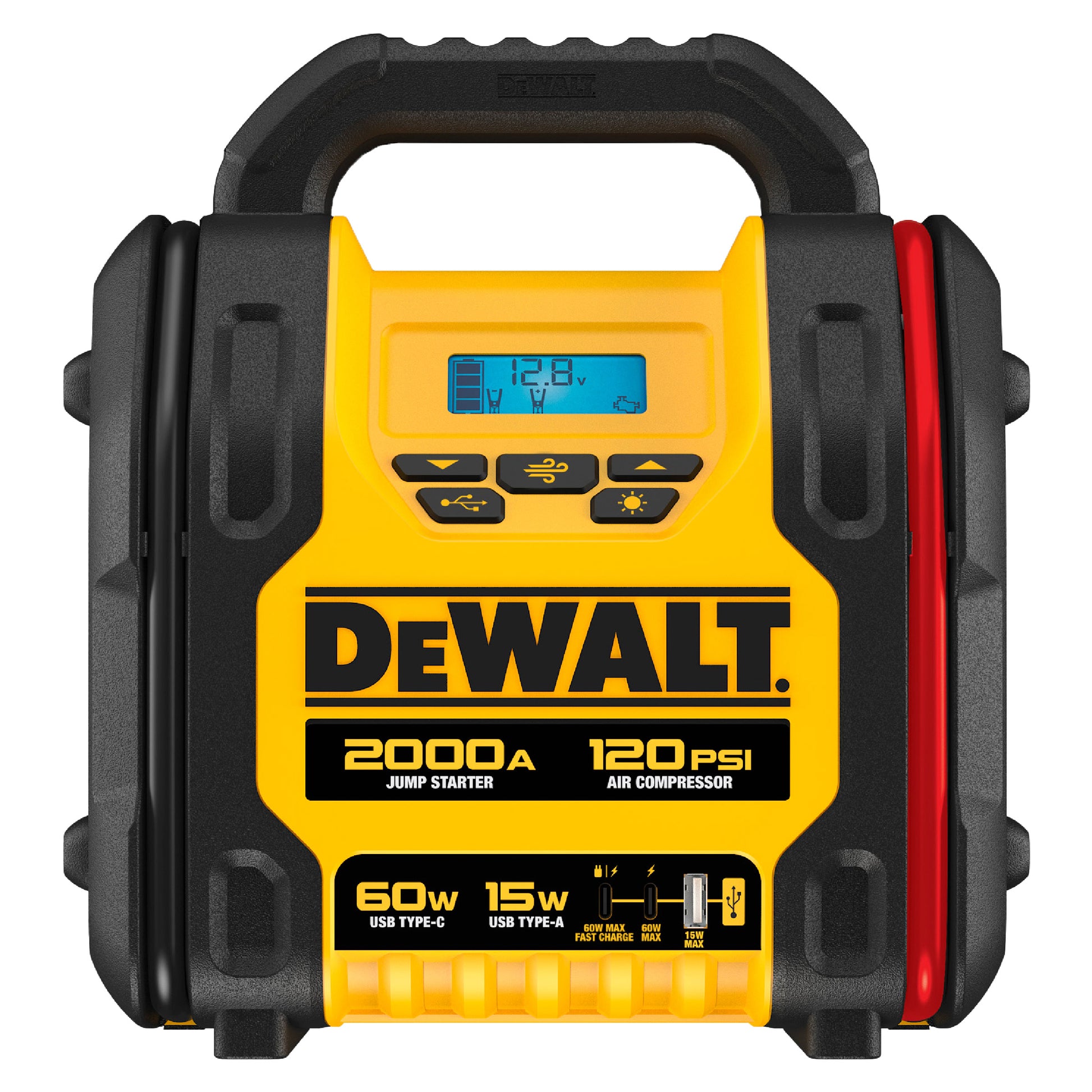 DEWALT 2000A LITHIUM JUMP STARTER/INFLATOR • 2-60W USB-C / 1-15W USB-A