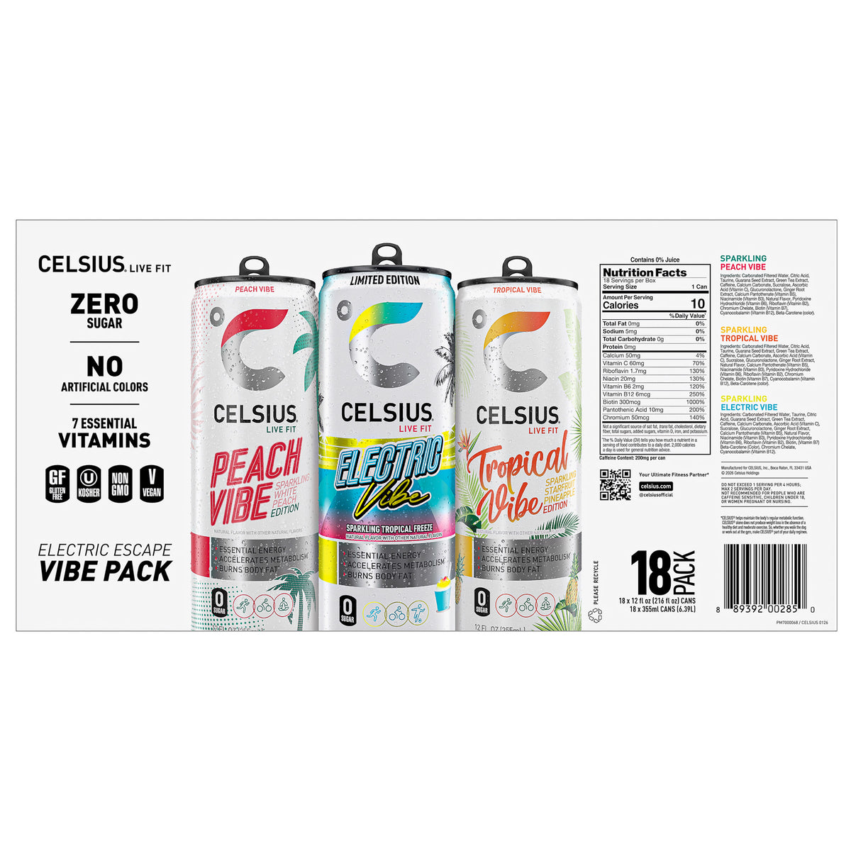 Celsius Sparkling Energy Drink Vibe Pack 18/12 fl oz