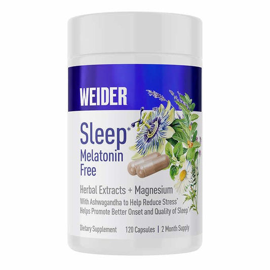 Weider Melatonin Free Sleep Aid Supplement with KSM-66 Ashwagandha, Magnesium, Lavender, Lemon Balm, Chamomile, Valerian and Passionflower Extracts, Hormone & Drug- Free, Non-Habit Forming, 120ct