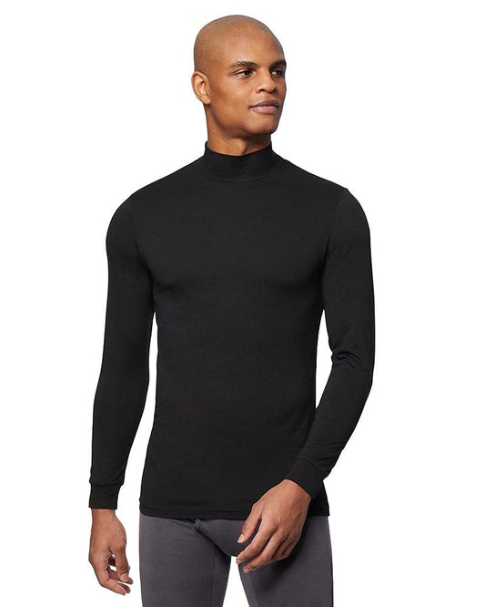 32 Degrees Heat Mens Performance Thermal Lightweight Baselayer Mock Top Long Sleeve Top, Black, Small