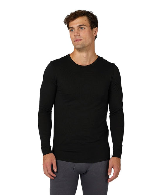 32 Degrees Men's Lightweight Baselayer Crew Top | Form Fitting | Long Sleeve| 4-Way Stretch | Thermal, Black, Medium