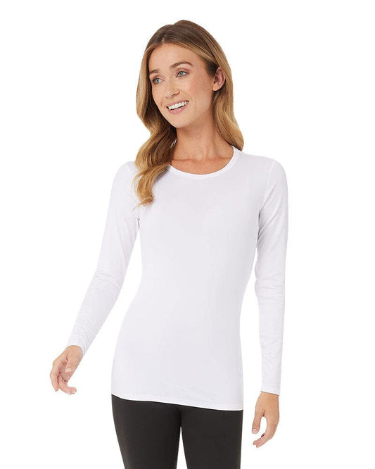 32 Degrees Women's Lightweight Baselayer Crew Top | Long Sleeve | Form Fitting | 4-Way Stretch | Thermal, White, XX-Large