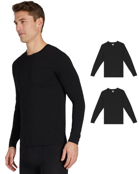 32 Degrees Men's 2-Pack Performance Lightweight Thermal Baselayer Crewneck Long Sleeve Shirt Top | Moisture Wicking | Anti Odor, Black/Black, X-Large