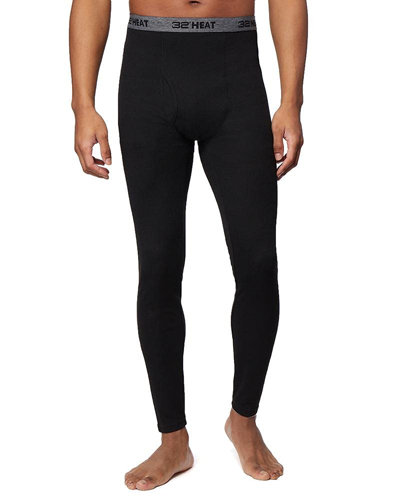 32 Degrees Heat Men’s Performance Thermal Midweight Waffle Baselayer Legging Pant, Black, Small