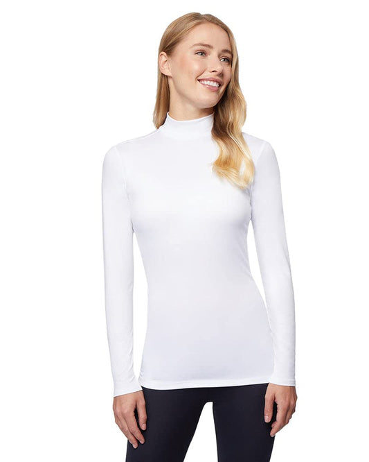 32 Degrees Women's Lightweight Baselayer Mock Top | Long Sleeve | Form Fitting | 4-Way Stretch | Thermal, White, XX-Large