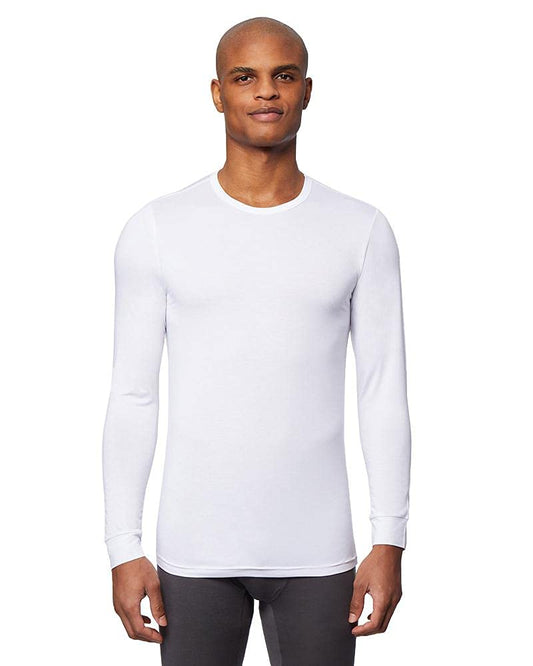 32 Degrees Heat Mens Performance Thermal Baselayer Crewneck Long Sleeve Top, White, Medium