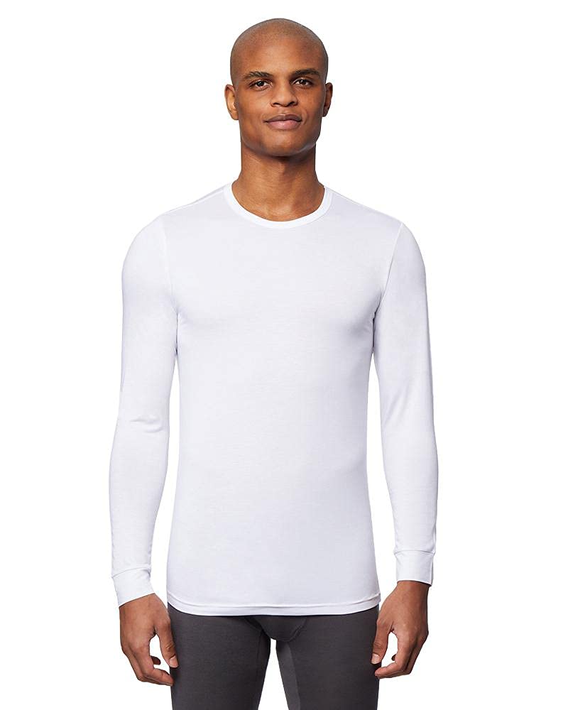 32 Degrees Heat Mens Performance Thermal Baselayer Crewneck Long Sleeve Top, White, Large