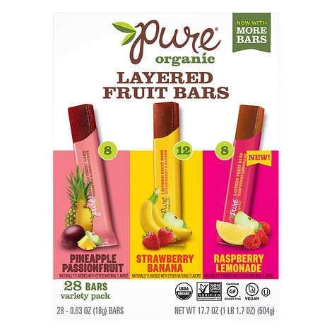 Gourmet Kitchn Pure Organic Layered Fruit Bars Variety |4 Pack, 28 Bars Each | 3 Different Flavors: Raspberry Lemonade, Strawberry Banana, Pineapple Passionfruit | Healthy Snack -Real Fruit, Non-GMO