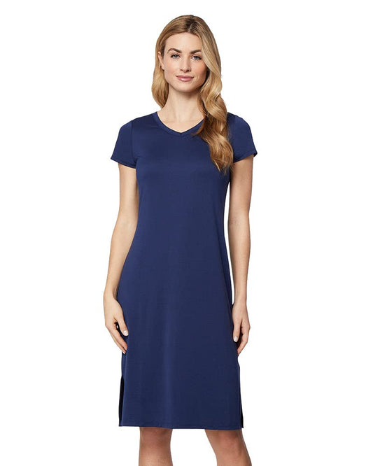 32º Degrees Womenâ€™s Cool T-Shirt Dress | Moisture Wicking | Ultra-Soft | Anti - Odor | Side Slits, Inky Indego, Large