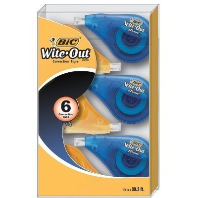 BIC Wite-Out Brand EZ Correct Correction Tape, White, 6 Count