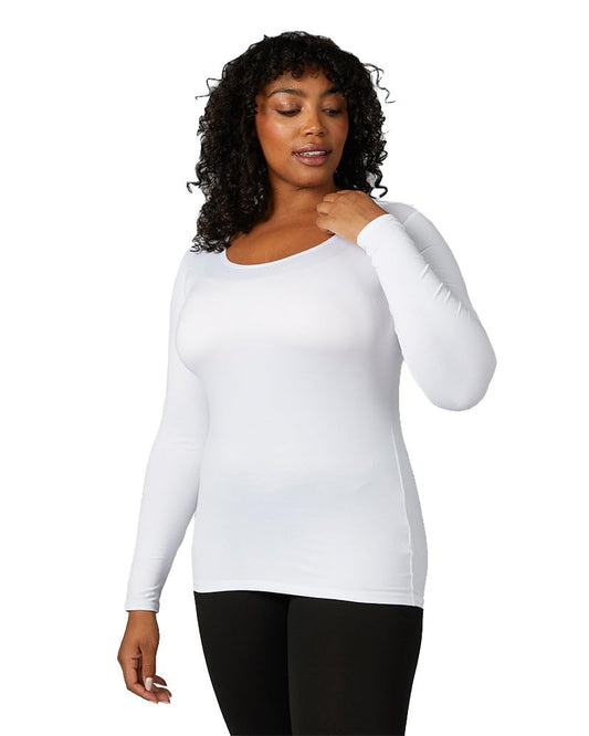 32 Degrees Women's Lightweight Baselayer Scoop Top | Form Fitting | Long Sleeve | 4-Way Stretch | Thermal, White, Large