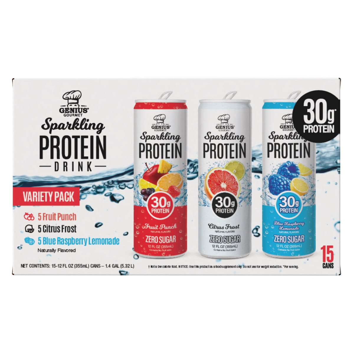 GENIUS GOURMET CLEAR PROTEIN DRINK 12 FL OZ / 15 PACK