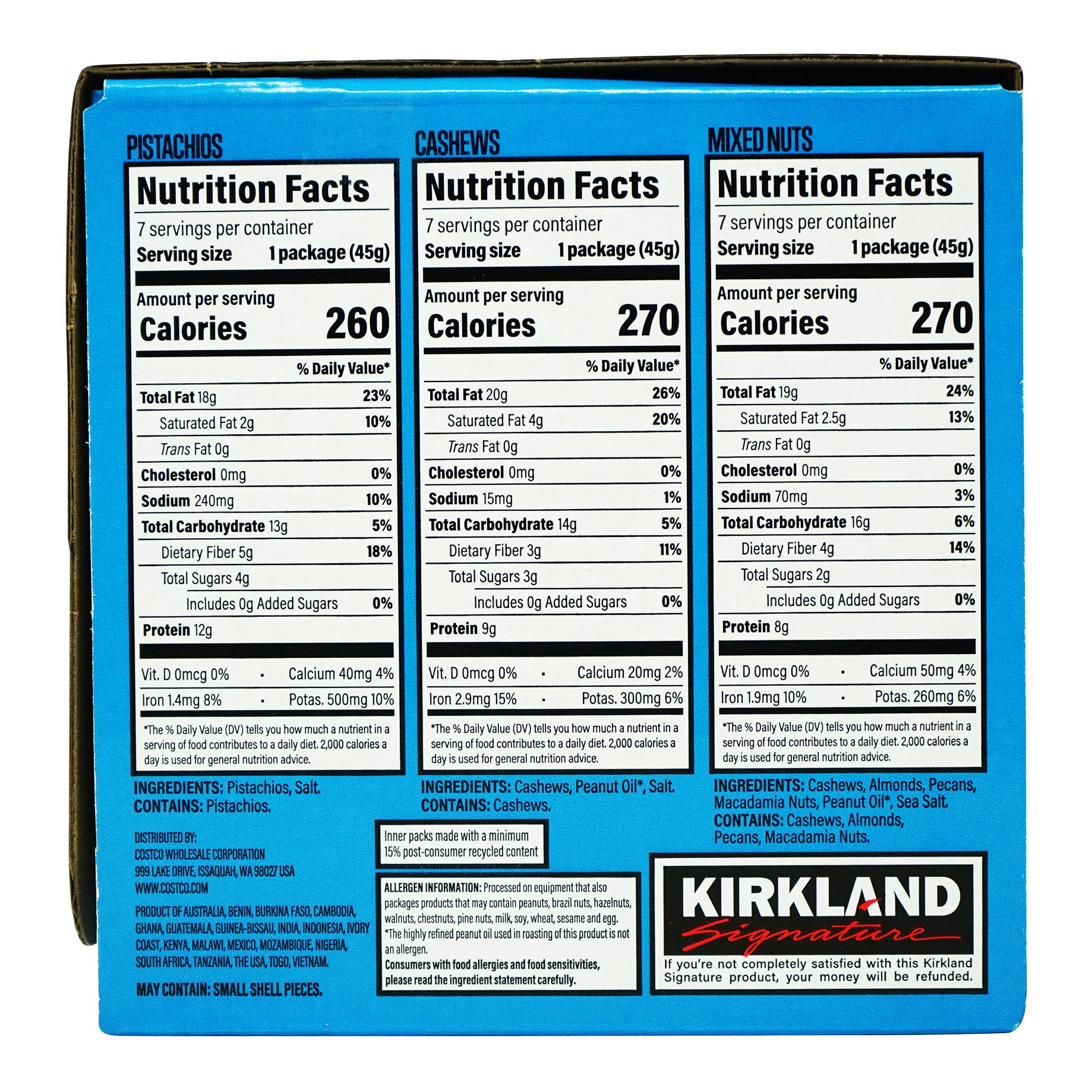 KIRKLAND SIGNATURE SNACKING NUTS VARIETY 30/ 1.6 OZ