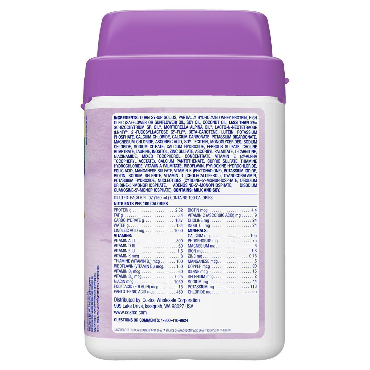 KIRKLAND SIGNATURE PROCARE GENTLE FORMULA • FOR LACTOSE SENSITIVITY DUAL HMO NON-GMO 42OZ • DHA & LUTEIN SUPPORT • 2'-FL AND LNnt HMOS • MILK BASED POWDER W/ IRON • NON GMO CERT KOSHER/HALAL