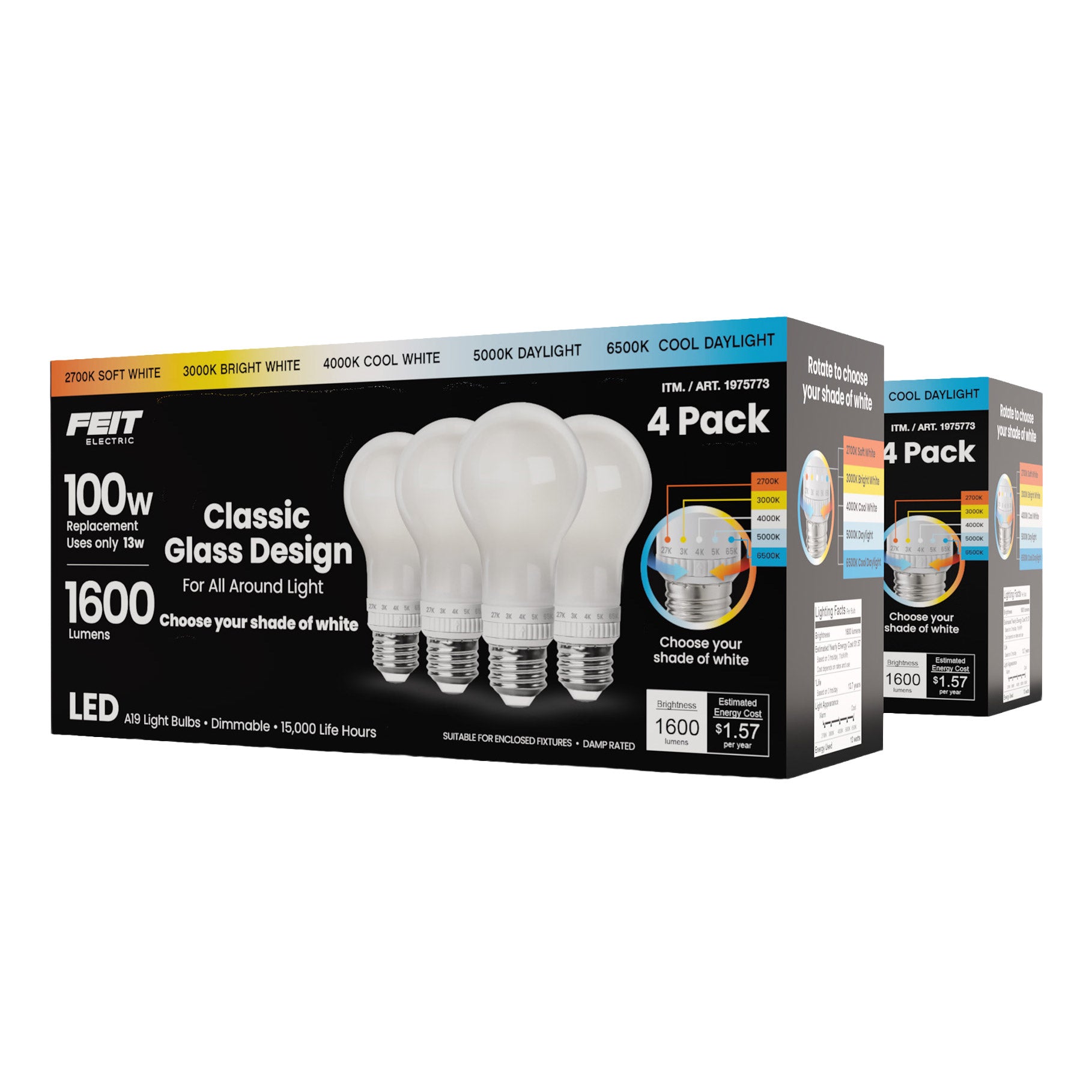 FEIT ELECTRIC 60W 5-CCT OMNI GLASS LED LIGHT BULB 6 PACK