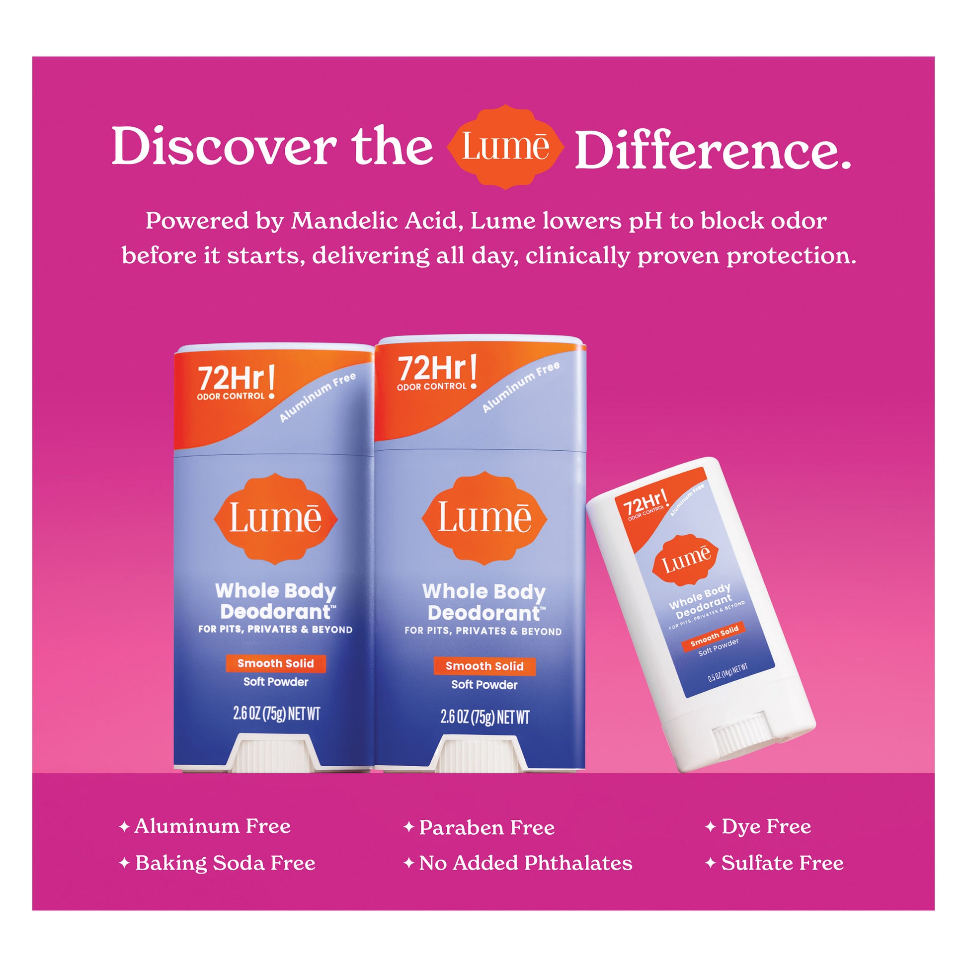 Lume Whole Body Soft Powder Deodorant Set 2/2.6 oz + 1/0.5 oz
