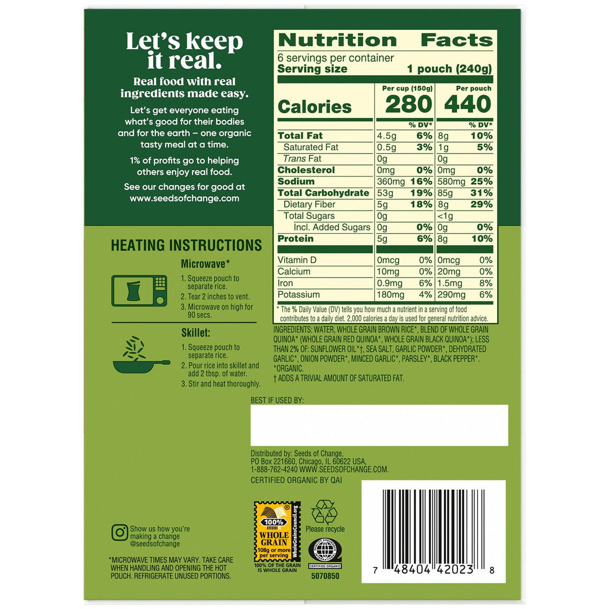 Seeds of Change Certified Organic Quinoa and Brown Rice with Garlic 8.5 oz., 6 pk.