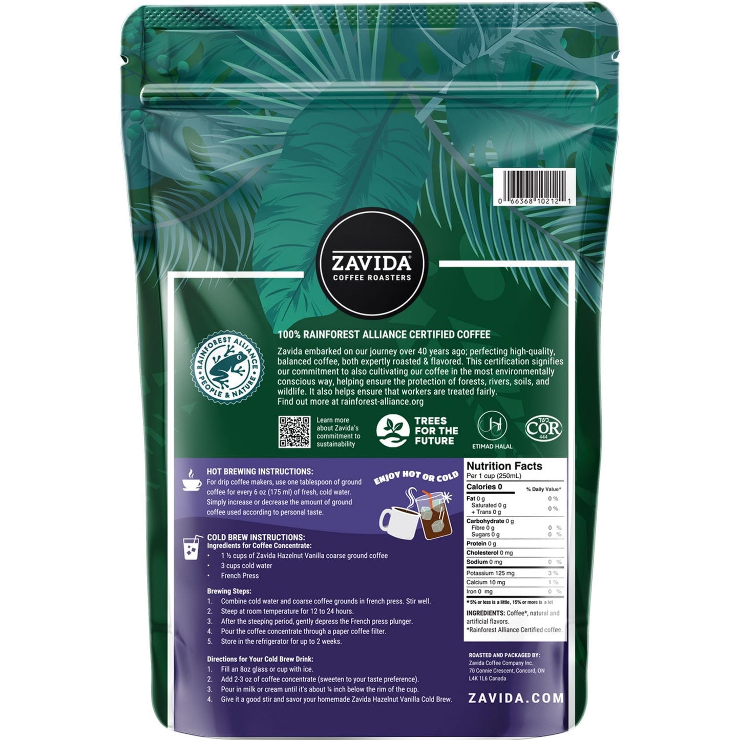 Zavida Coffee Whole Bean Coffee, Hazelnut Vanilla, 32 oz.