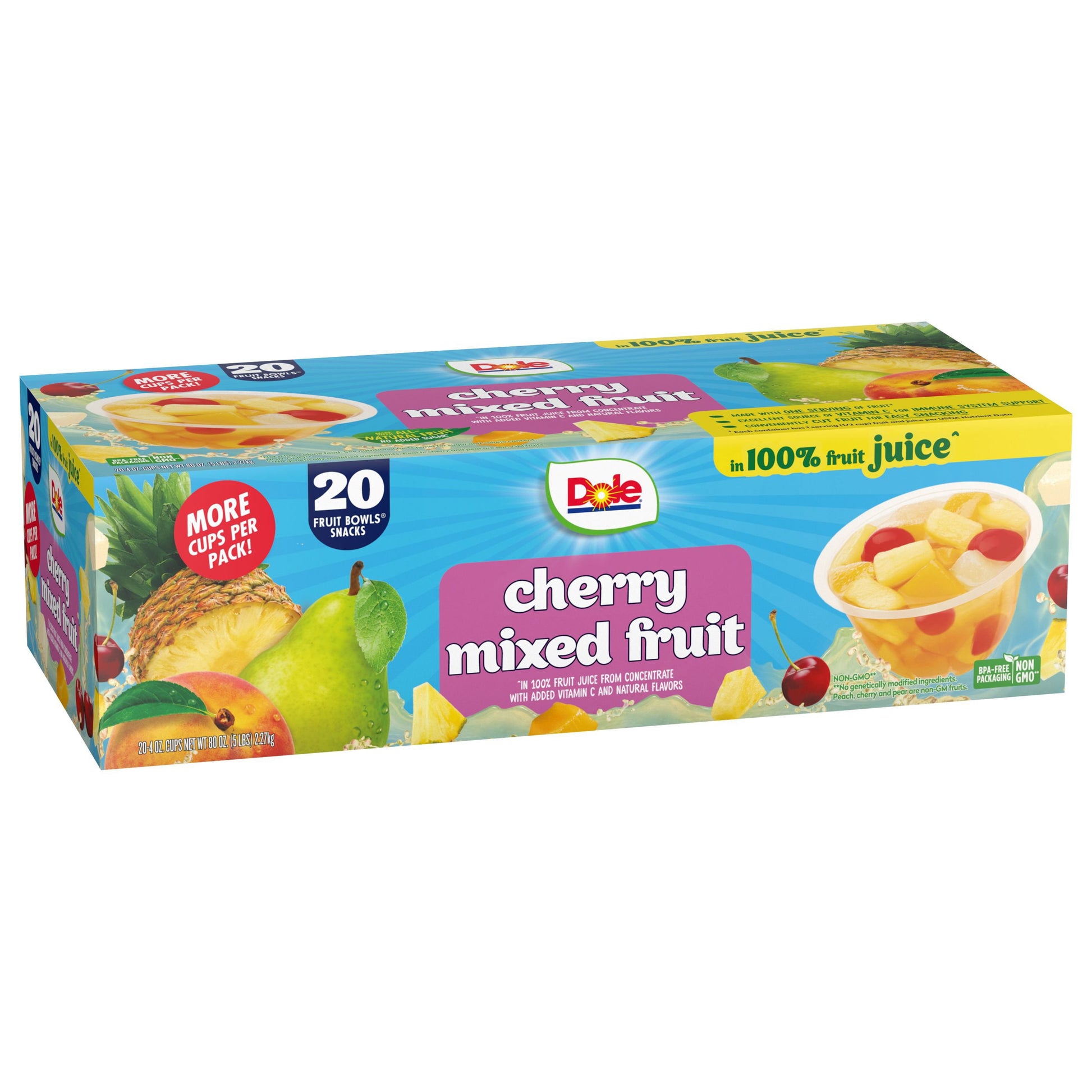 Dole Fruit Bowls Cherry Mixed Fruit in 100% Juice 4 oz., 20 pk.