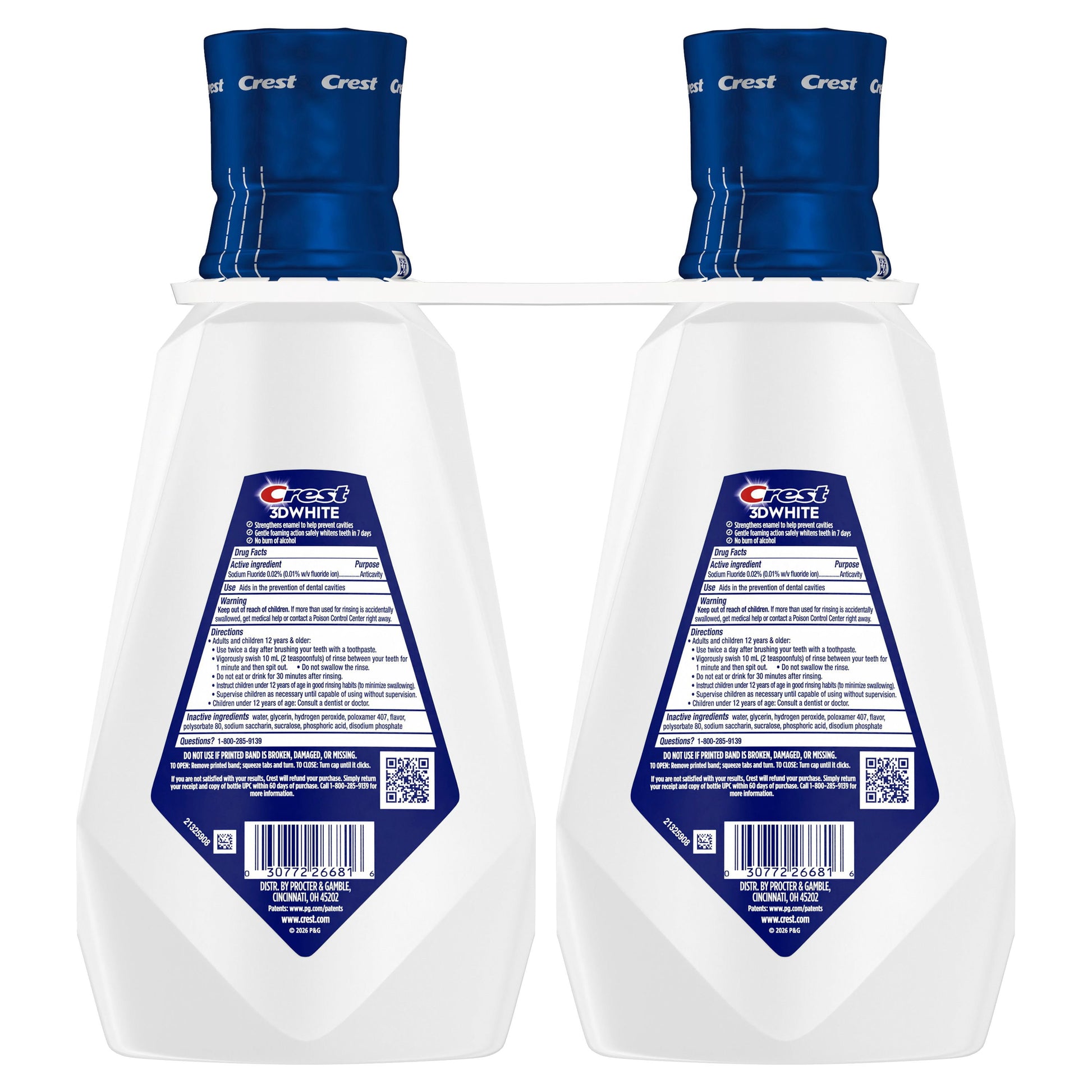 Crest 3D White Strength Whitening Mouthwash, Clean Mint, 32 fl. oz., 2 pk.