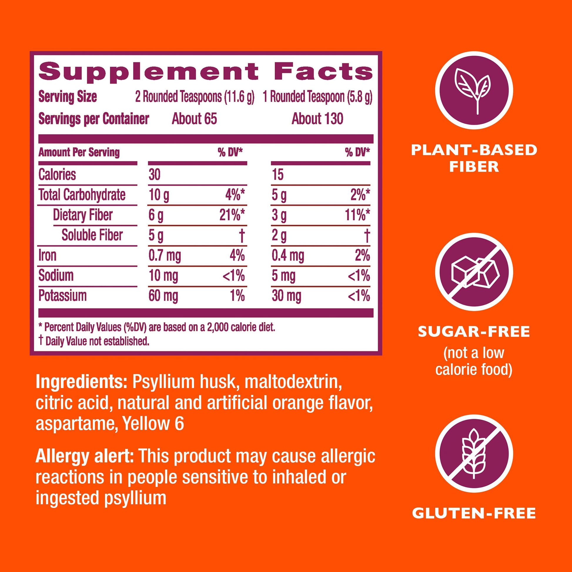 Metamucil Psyllium 4in1 Fiber Sugar-Free Powder, Orange, 26.6 oz., 2 pk.