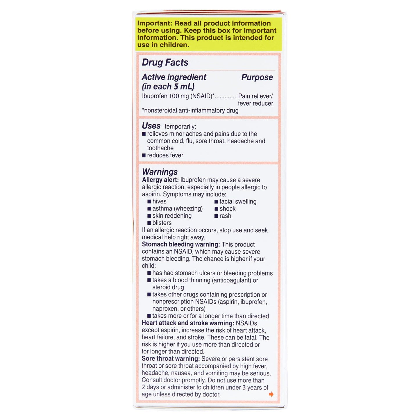 Children's Motrin Pain Reliever/Fever Reducer NSAID, 100 mg Ibuprofen, Original Berry 4 oz., 3 pk.