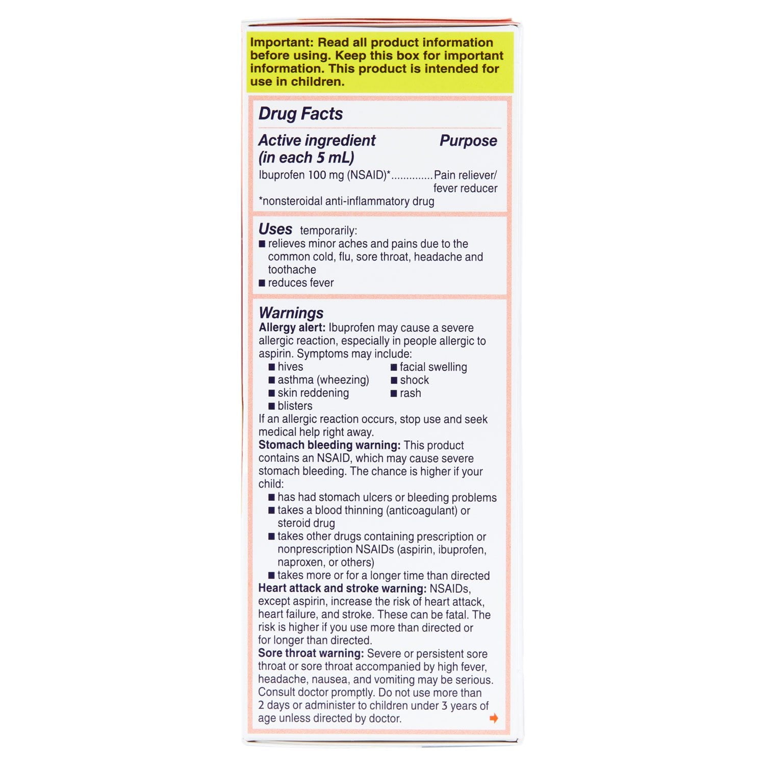 Children's Motrin Pain Reliever/Fever Reducer NSAID, 100 mg Ibuprofen, Original Berry 4 oz., 3 pk.