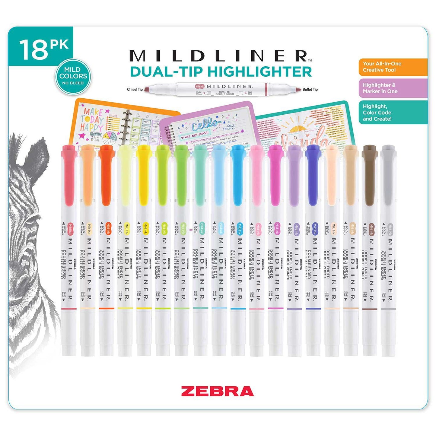 Zebra Mildliner Double Ended Highlighter Assorted 18 pk.