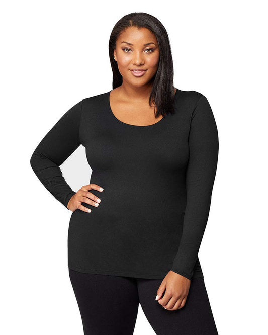 32 Degrees Heat Lightweight Thermal Baselayer Long Sleeve Scoop Top, Black19, Large