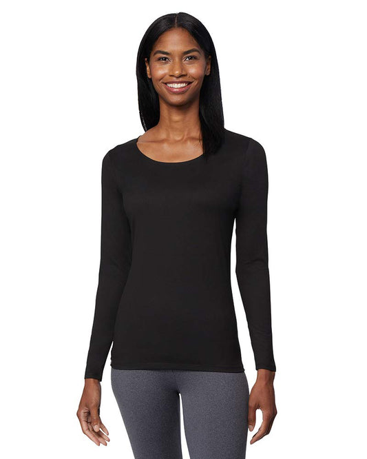 32 Degrees Heat Womens Lightweight Thermal Baselayer Long Sleeve Scoop Top, Black, Large