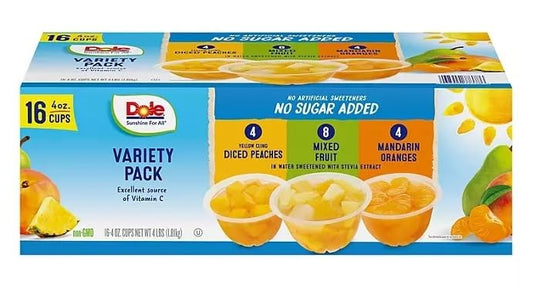 DOLE NO SUGAR ADDED MIXED FRUIT VARIETY PACK 4OZ