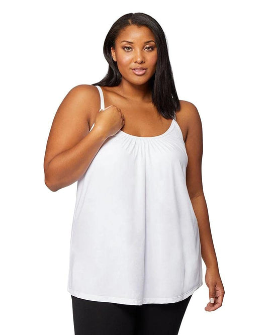 32 Degrees Cool Womens Flowly Relaxed Lounge Built-in Cups Shelf Bra Tank Cami, White, Small