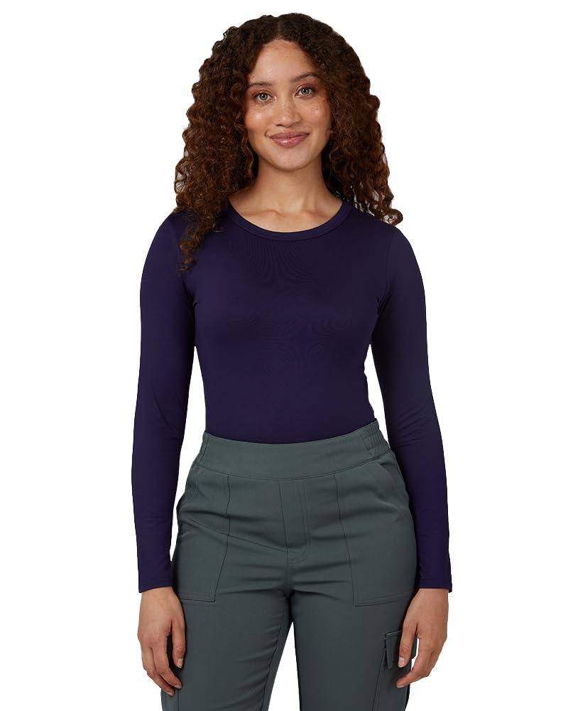 32 Degrees Heat Women's Lightweight Crew Baselayer Top | Form Fitting | Long Sleeve | 4-Way Stretch | Thermal, Evening Blue, Small