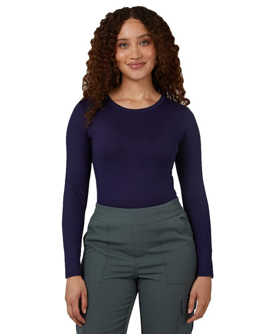 32 Degrees Heat Women's Lightweight Crew Baselayer Top | Form Fitting | Long Sleeve | 4-Way Stretch | Thermal, Evening Blue, Small