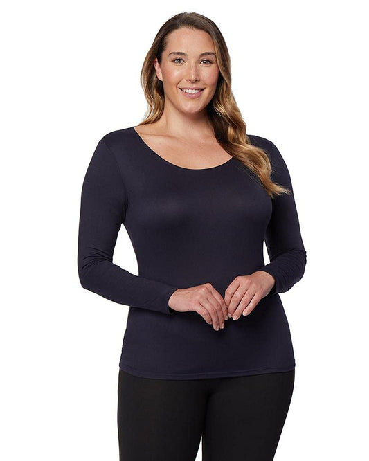32 Degrees Heat Womens Ultra Soft Thermal Lightweight Baselayer Scoop Neck Long Sleeve Top, Stormy Night, X-Large