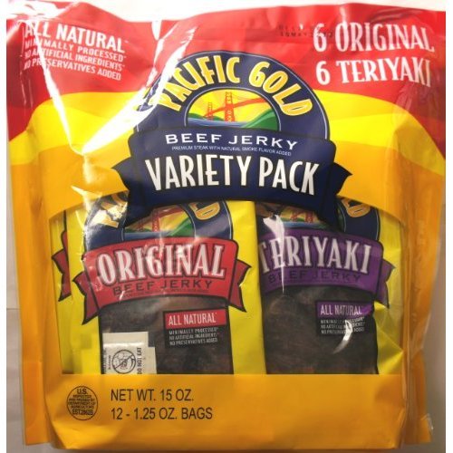 COS-SL 12 Variety Pack Pacific Gold Beef Jerky Premium Streak All Natural of 1.25 Bag