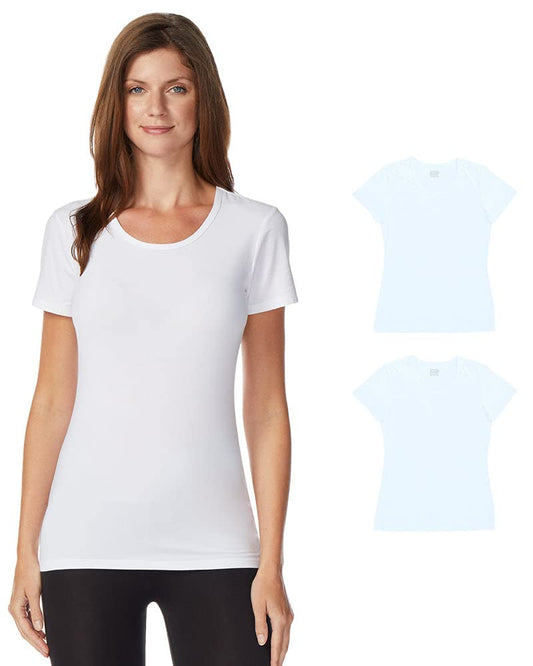 32 DEGREES Women 2 Pack Cool Scoop Neck Wicking Tee Shirt -White/White -XLarge