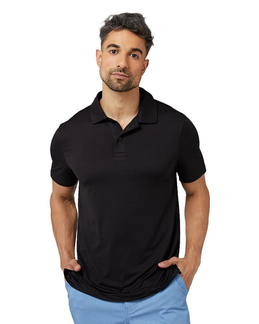 32 Degrees Men's Cool Classic Polo | Slim Fit | Moisture Wicking | 4-Way Stretch | Golf | Tennis, Black, X-Large