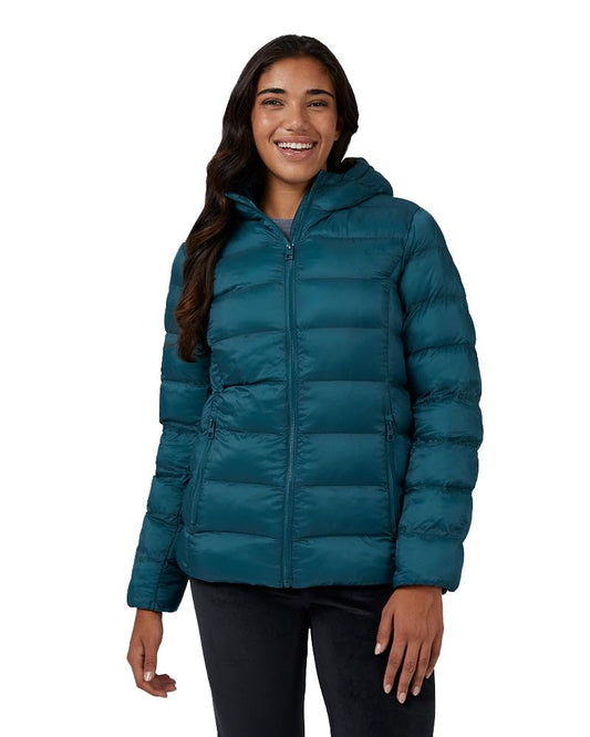 32 Degrees Women's Lightweight Recycled Poly-Fill Packable Hooded Jacket | Zippered Pockets | Water Repellent, Dried Basil, Large
