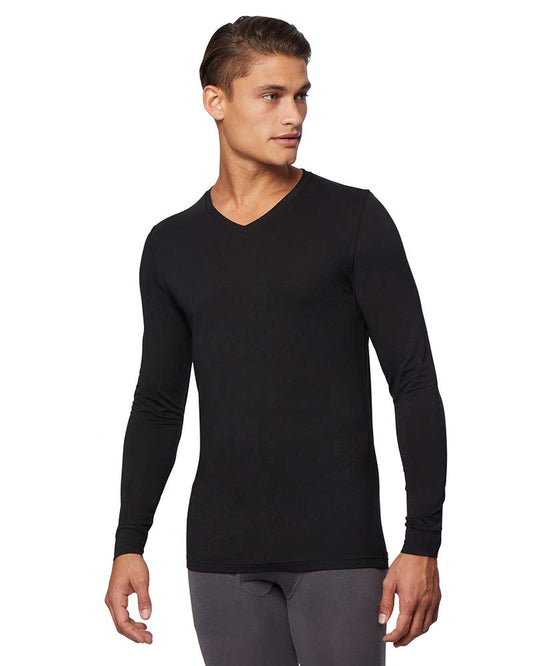 32 Degrees Mens Heat Performance Thermal Baselayer Vneck Long Sleeve Top, Black, XXLarge