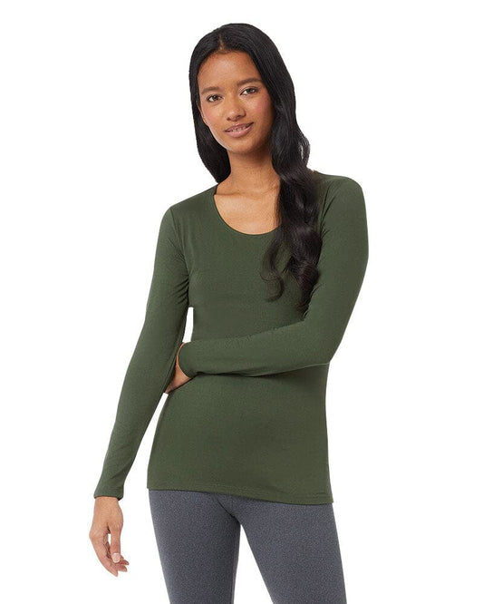 32 Degrees Women's Lightweight Baselayer Scoop Top | Long Sleeve | Form Fitting | 4-Way Stretch | Thermal, West Grass, XX-Large