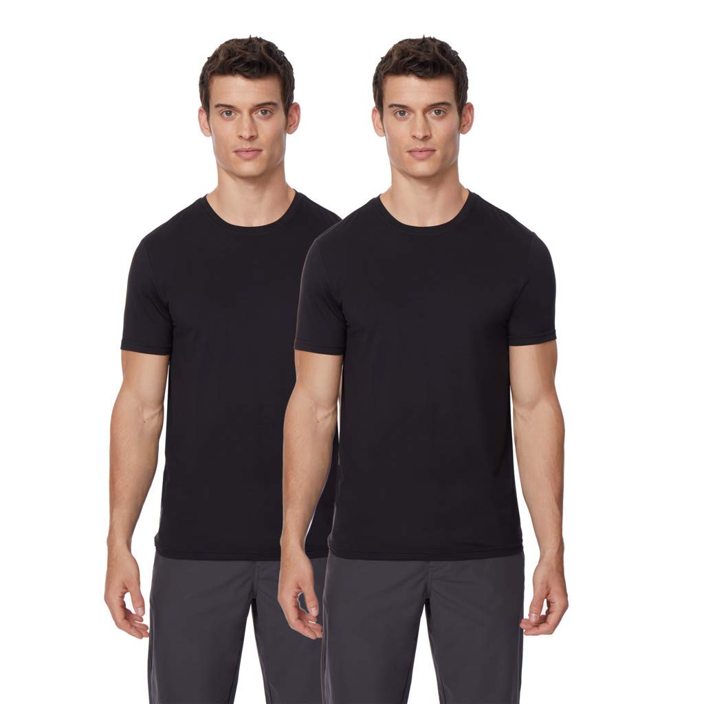 Mens 2pack Short Sleeve Crew Neck Wicking Tee, Black, Medium