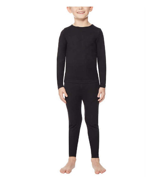32 Degrees Weatherproof Big Girls's Base Layer Thermal Shirt Long Underwear Set (X-Small, Black)
