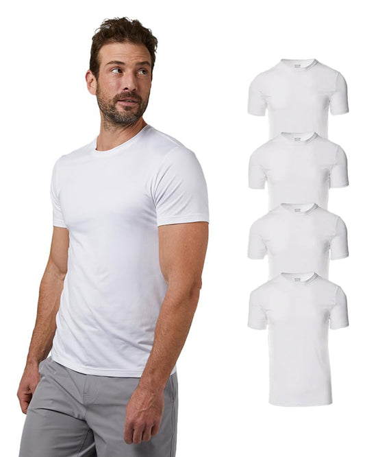 32 Degrees Mens 4 Pack Cool Quick Dry Active Basic Crew T-Shirt, White, Large